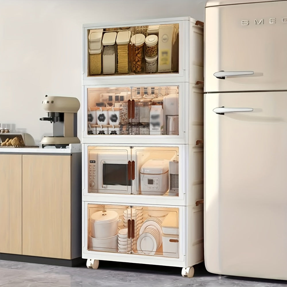 Storage Cabinet Collapsible Modular Locker with Magnetic Doors, Wheels and One to Five Layers