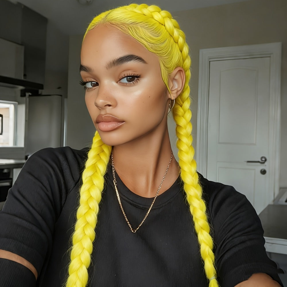 Lace Front Wig Braided Synthetic Style, 26-Inch 13x4 Front with Five Color Options and 250% Density