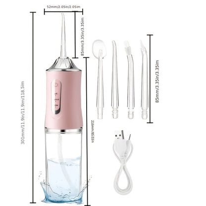 Water Flosser Cordless 270ml Oral Irrigator with Adjustable Pressure, 360-Degree Nozzle, Four Tips and USB Charging