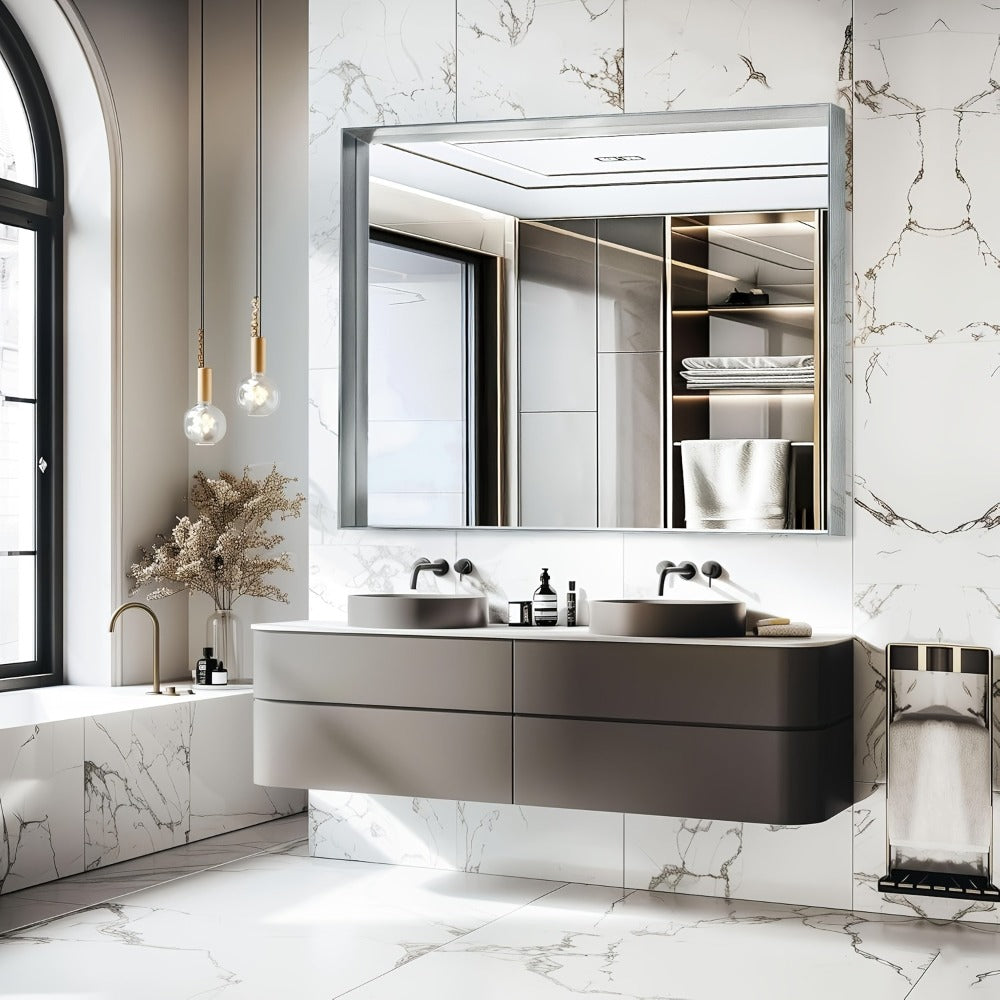 Rectangular Metal-Frame Bathroom Mirror in Black, Gold or Silver with Six Sizes and Dual Orientation