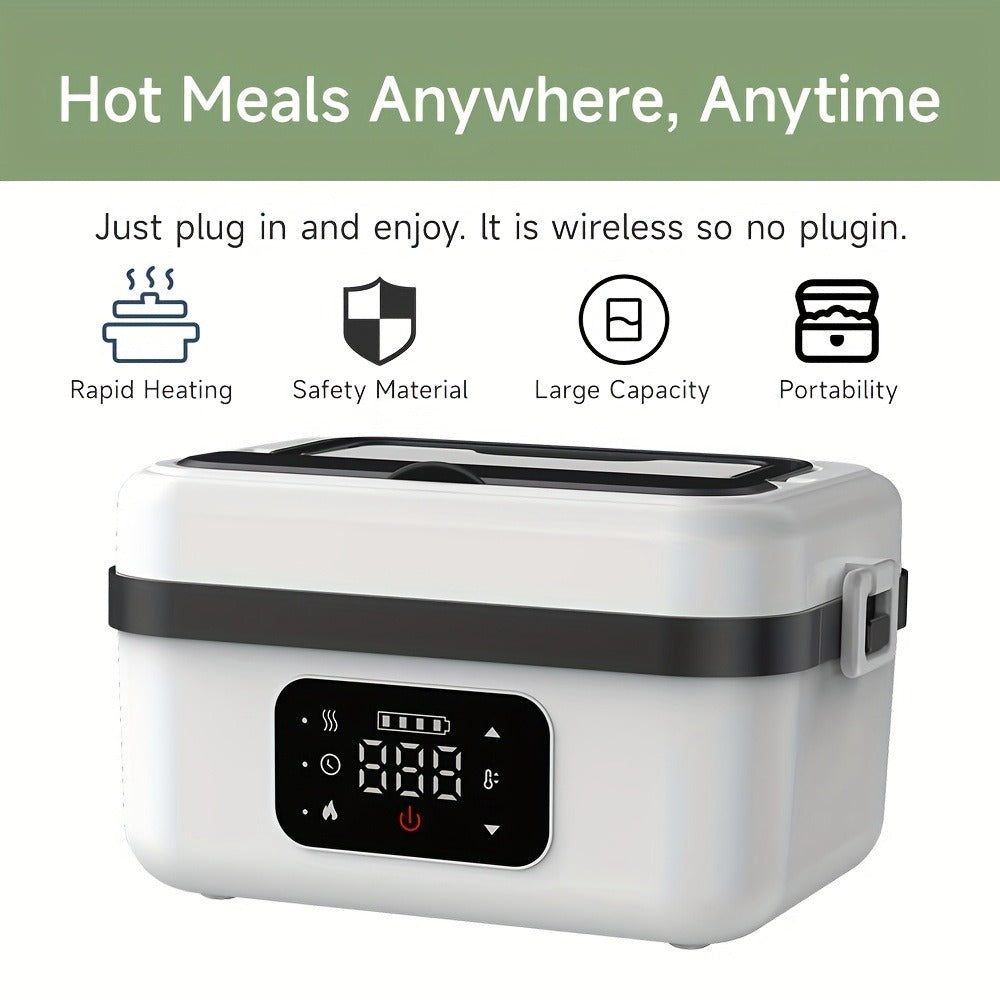 Heated Lunch Box, 8000mAh Battery-Powered 60W 1L Food Warmer with Timer and Power Bank Function