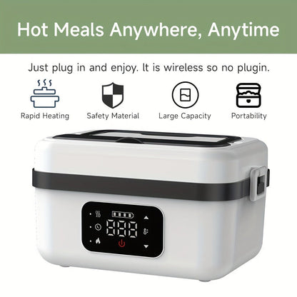 Heated Lunch Box, 8000mAh Battery-Powered 60W 1L Food Warmer with Timer and Power Bank Function