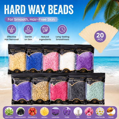 Hard Wax Beads for Hair Removal Full Body 1000g/2000g – Professional Waxing Kit with 20 Applicator Sticks