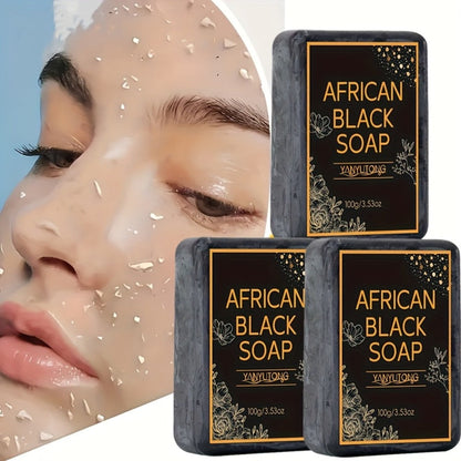 African Black Soap Bar 3-Pack 100g Each with Shea Butter & Coconut Oil – Deep Cleansing Moisturizing Face & Body Wash