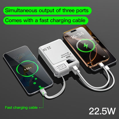 10000mAh Power Bank with 22.5W Label, Built-In USB-A and USB-C Cables, Three Outputs and Display