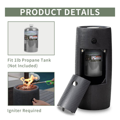 Propane Fire Pit Portable 11 Inch Outdoor 15000 BTU Self-Lighting Metal Concrete All-Weather Round Patio for Garden, Patio and Yard Use