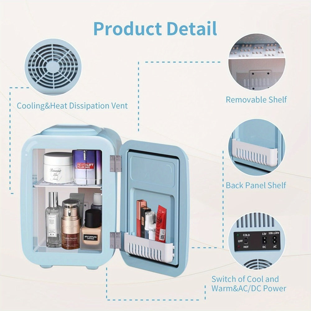 Mini Fridge 4 Liter 6 Cans - Thermoelectric Cooler and Warmer, 110V AC & 12V DC Portable Small Refrigerator for Bedroom