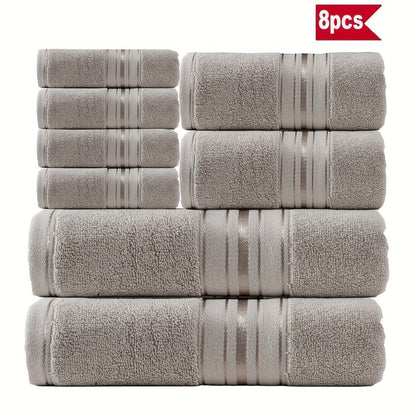 Striped Bath Towels, Towel Set 8 Piece 550GSM Pure Cotton Vintage Striped Bath, Hand Towels and Washcloths for Home and Guest Use
