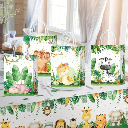 Party Favor Bags Safari Animals Jungle Theme Woodland Print Paper Goodie Bags with Handles for Kids Birthday Party Candy Gift Bags 8 Styles