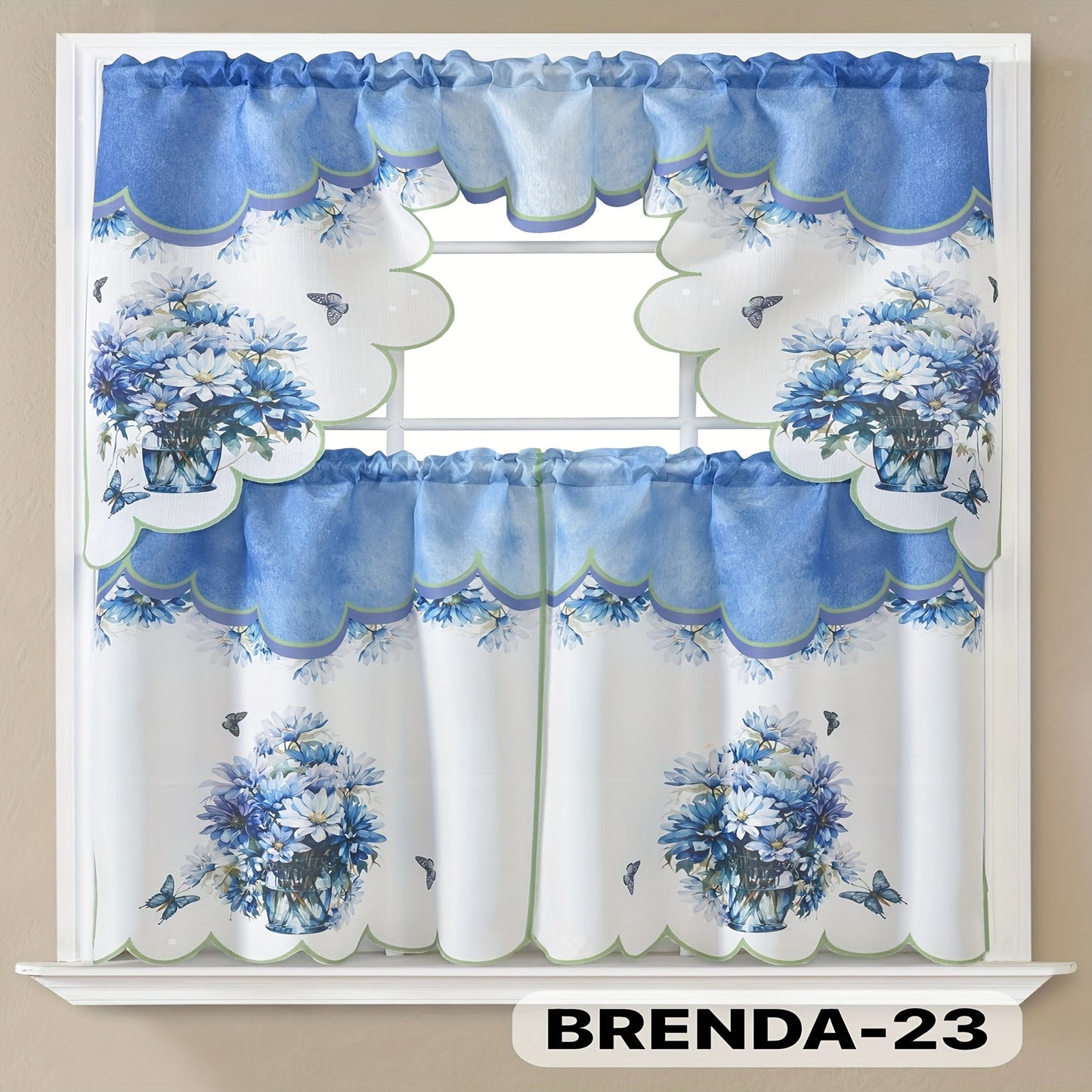 Kitchen Curtains 3 Piece Set Embroidered Satin Valance and Tiers – Rod Pocket Light Filtering Machine Washable 46 Colors