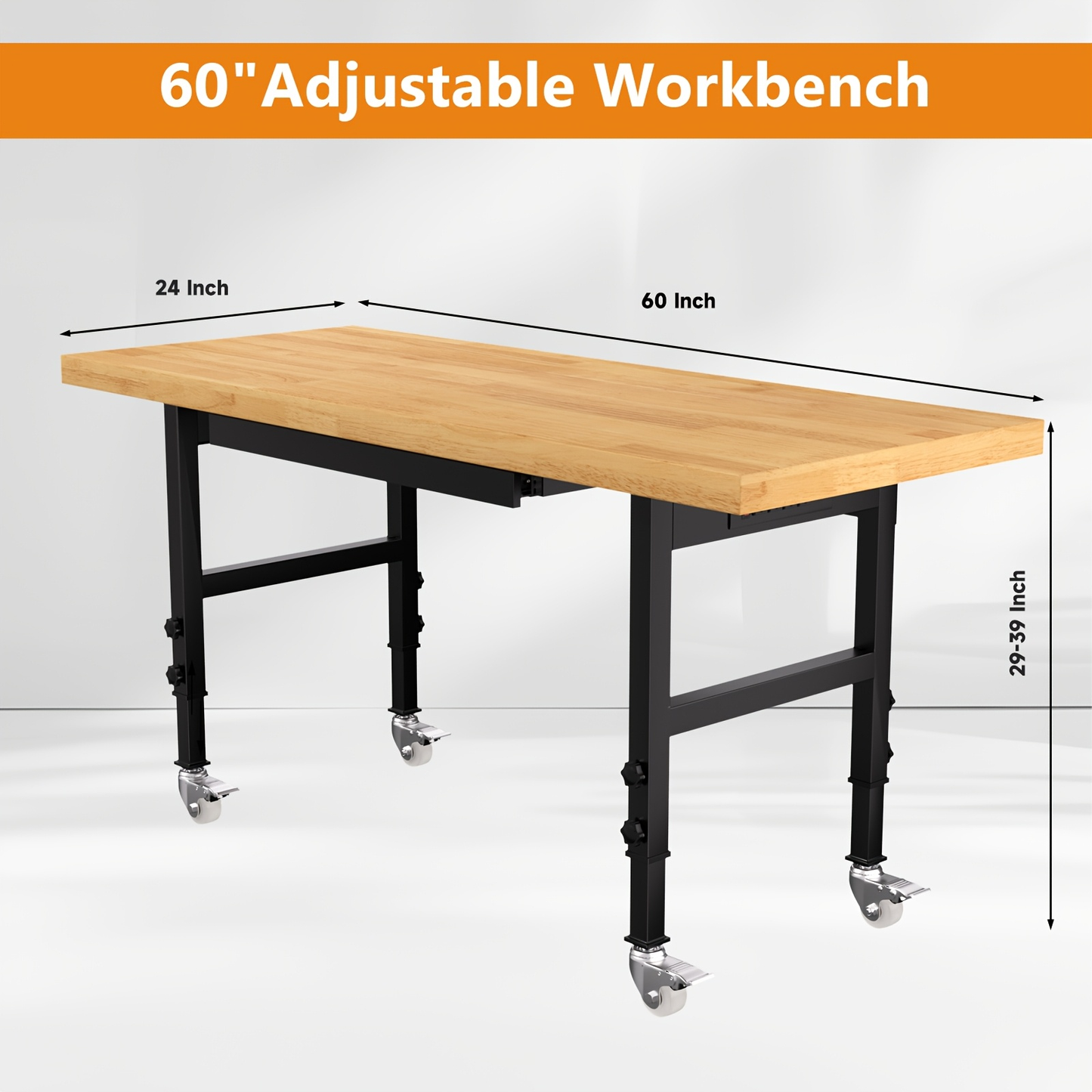 Wood-Top Rolling Workbench in 48, 60 or 70-Inch Lengths with Drawer and No-Drawer Checkout Options