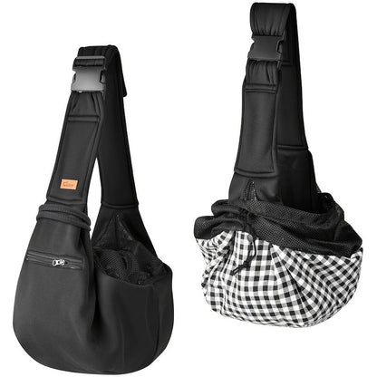 Adjustable Pet Sling Carrier Bag in Black, Gray or Blue with Wide Shoulder Strap and Gingham Interior