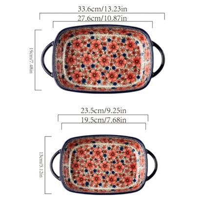 Ceramic Baking Dish Set of 2 Large 13 Inch Rectangular Casserole Dish Porcelain Bohemian for Entryways, Bedrooms and Living Spaces