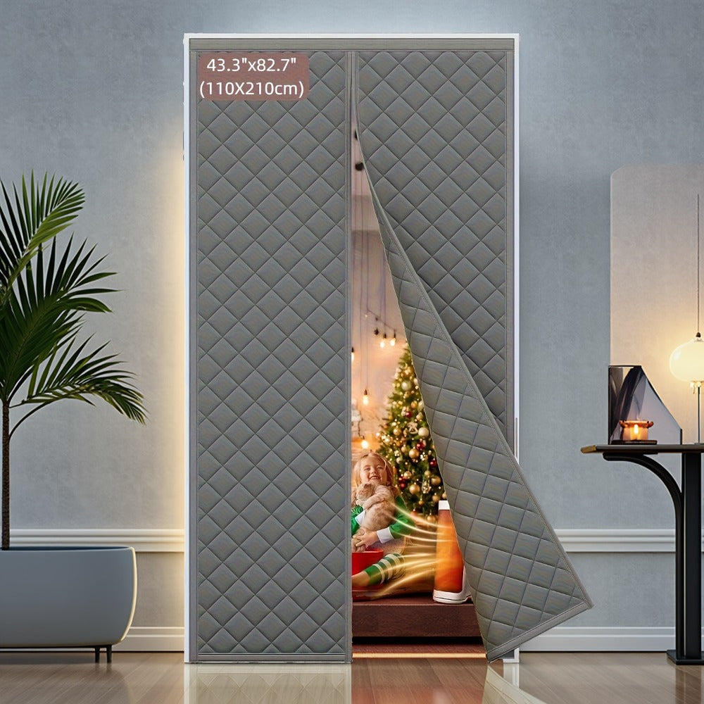 Thermal Insulated Door Curtain Magnetic Closure Knit Plaid Pattern – Windproof Insulation Blanket for Front Door, Sliding Glass