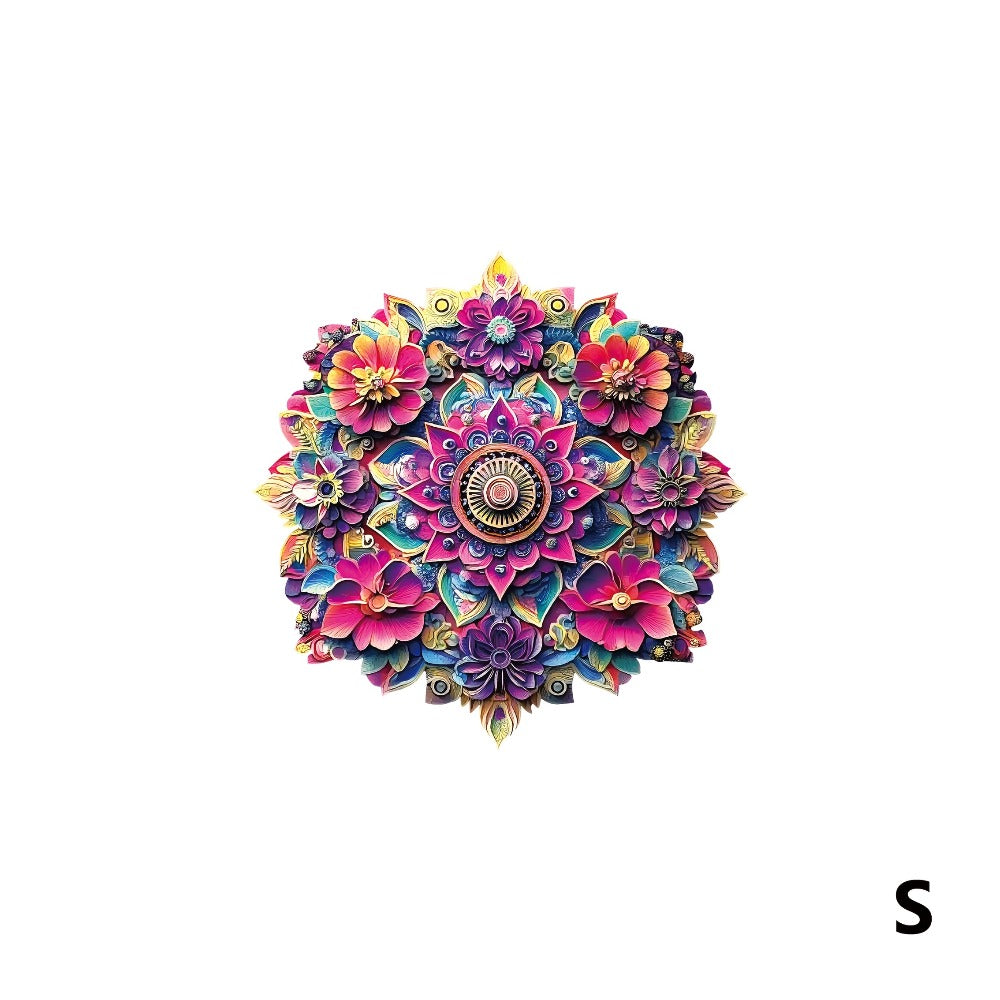 Floral Mandala Wooden Jigsaw Puzzle with Irregular Pieces and S, M and L Options from 5.31 to 11.02 Inches