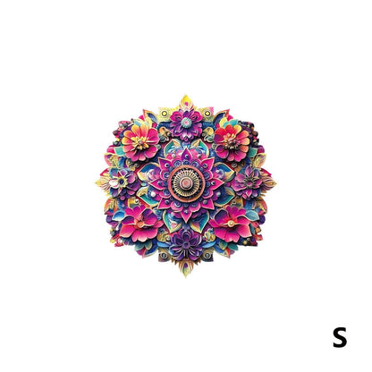 Floral Mandala Wooden Jigsaw Puzzle with Irregular Pieces and S, M and L Options from 5.31 to 11.02 Inches