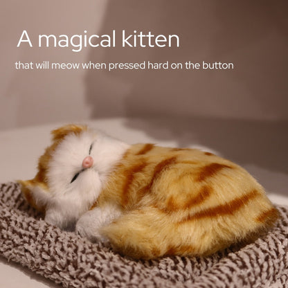 Plush Toy Realistic Sleeping Cat with Meow Sound in Four Coat Patterns for Desk or Room Display