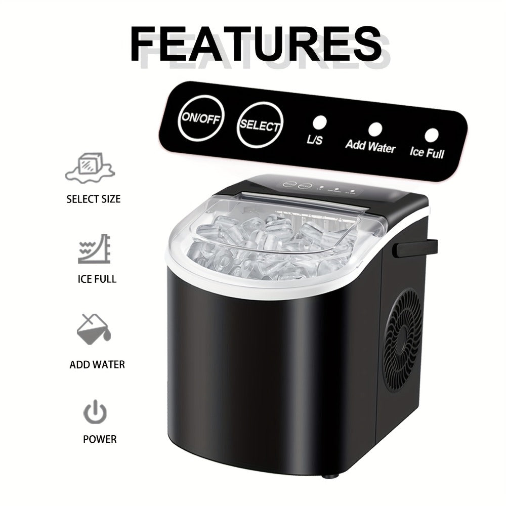Ice Maker with Basket & Scoop, /Day Countertop Bullet Ice Machine, 9 Cubes in 6 Mins, Self-Cleaning