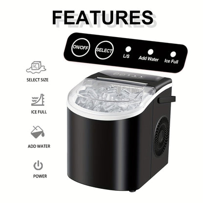 Ice Maker with Basket & Scoop, /Day Countertop Bullet Ice Machine, 9 Cubes in 6 Mins, Self-Cleaning