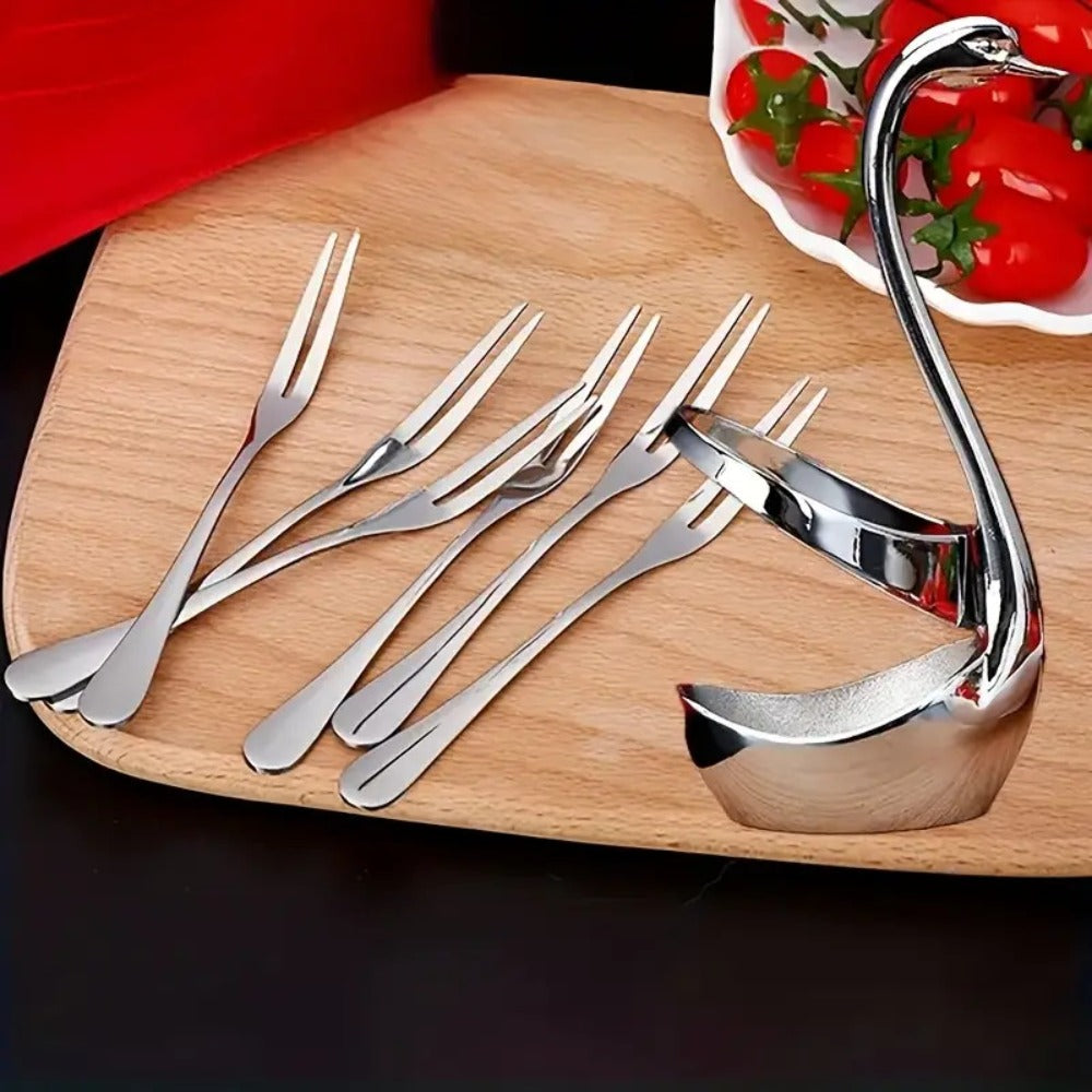 Swan Shaped Cutlery Rack Stainless Steel | Elegant Decorative Plate Holder Stand | Creative Metal Tableware Display for Party Wedding Dining