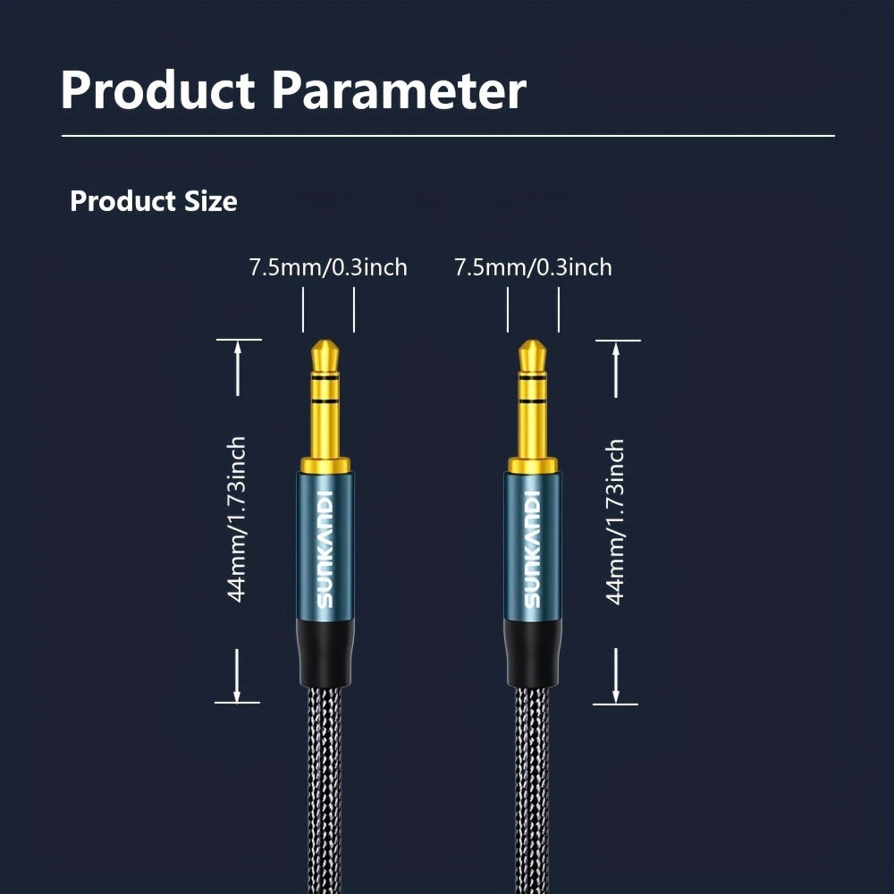 3.5mm Male to Male AUX Audio Cable, Durable Tangle-Free Stereo Cord for Car, Headphones, Speakers