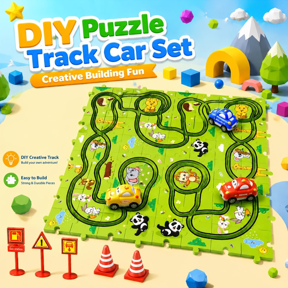 Jigsaw Puzzle Race Track Car Set Toy for Boys Kids, 39 56 73 PCS Flexible Building Track with Toy Cars
