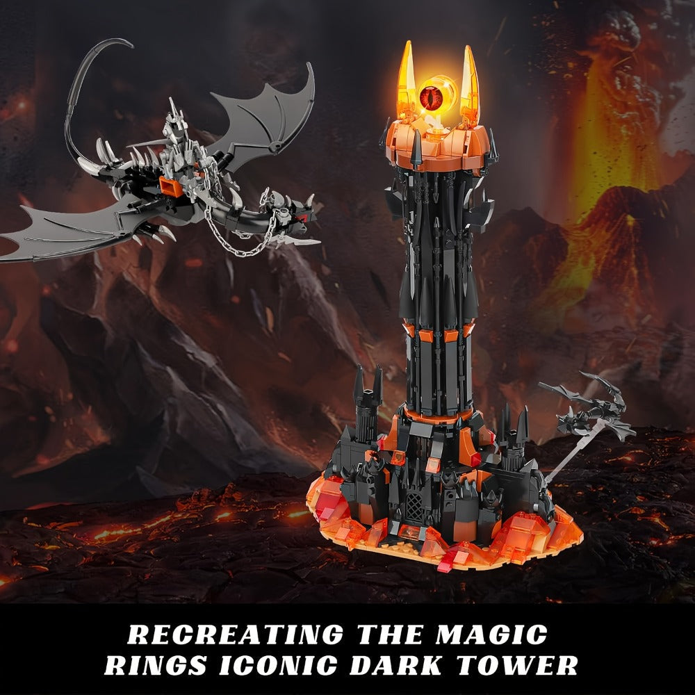 Dragon Castle Building Set Black Dragon Guardian Tower, Dark Fantasy Assembly Model Kit for Adults & Teens