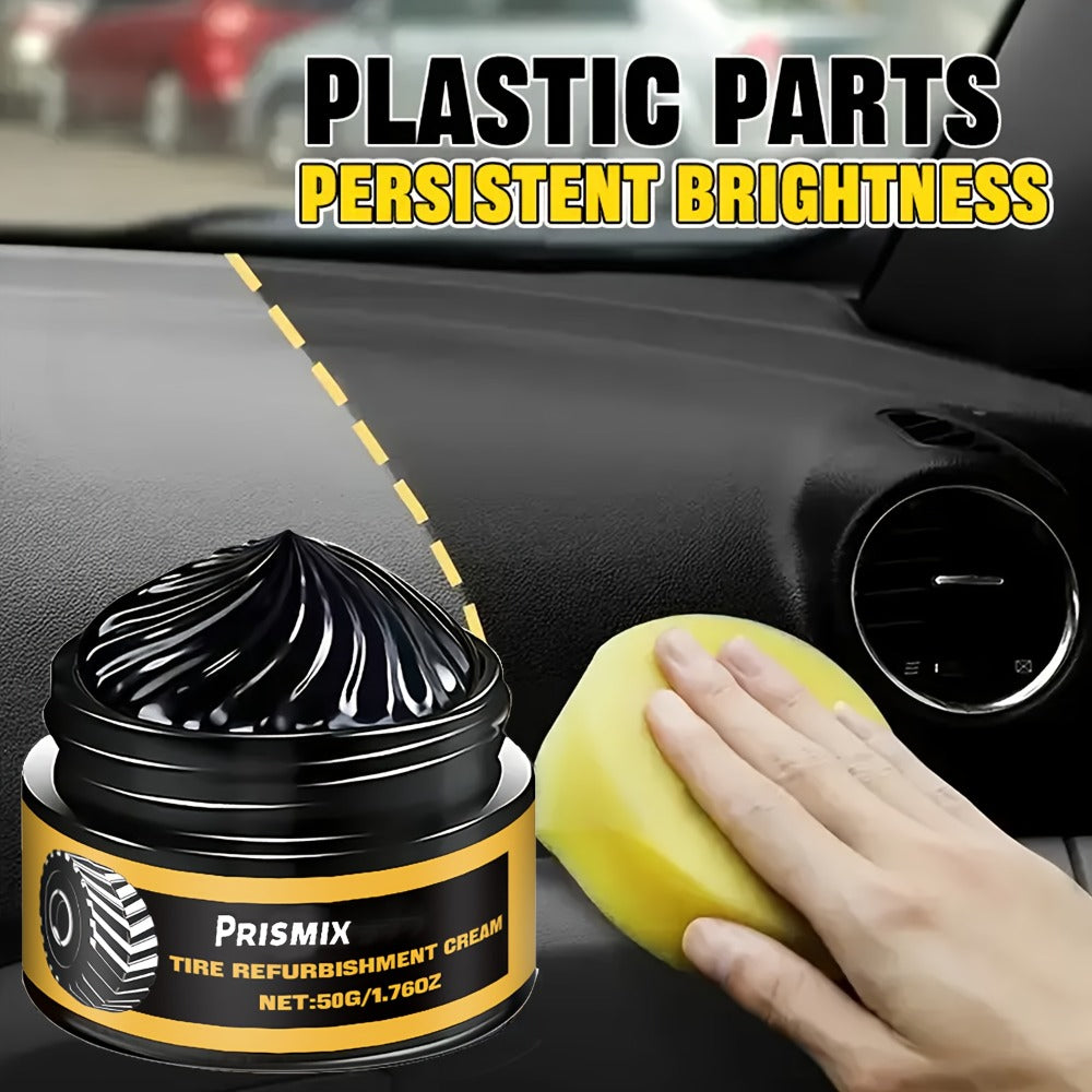 Tire Polishing Paste 2pcs with Sponge – Beeswax Formula Tire Shine & Retreading Paste, Rust Removal, Anti-Fouling, Lasting Black Gloss