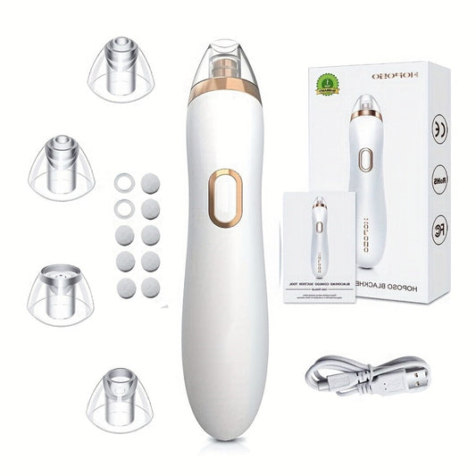 Blackhead Remover Vacuum Pore Cleaner 5 Adjustable Suction Levels - 4 Probe Heads 600mAh for Bath Time, Home Spa and Personal Care