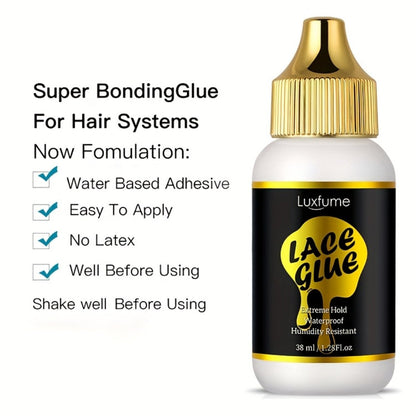 Wig Glue Latex Free 1.28oz Lace Front Traceless Sweat Rain Resistant All Day Wear Sensitive for Home, Travel and Salon Hair Styling