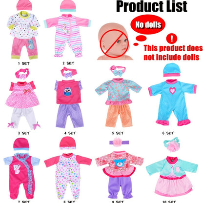 10-Set Baby Doll Clothes for 10 12 14 Inch Dolls, Variety Fashion Outfits Set, Safe Fabric, Easy On Off