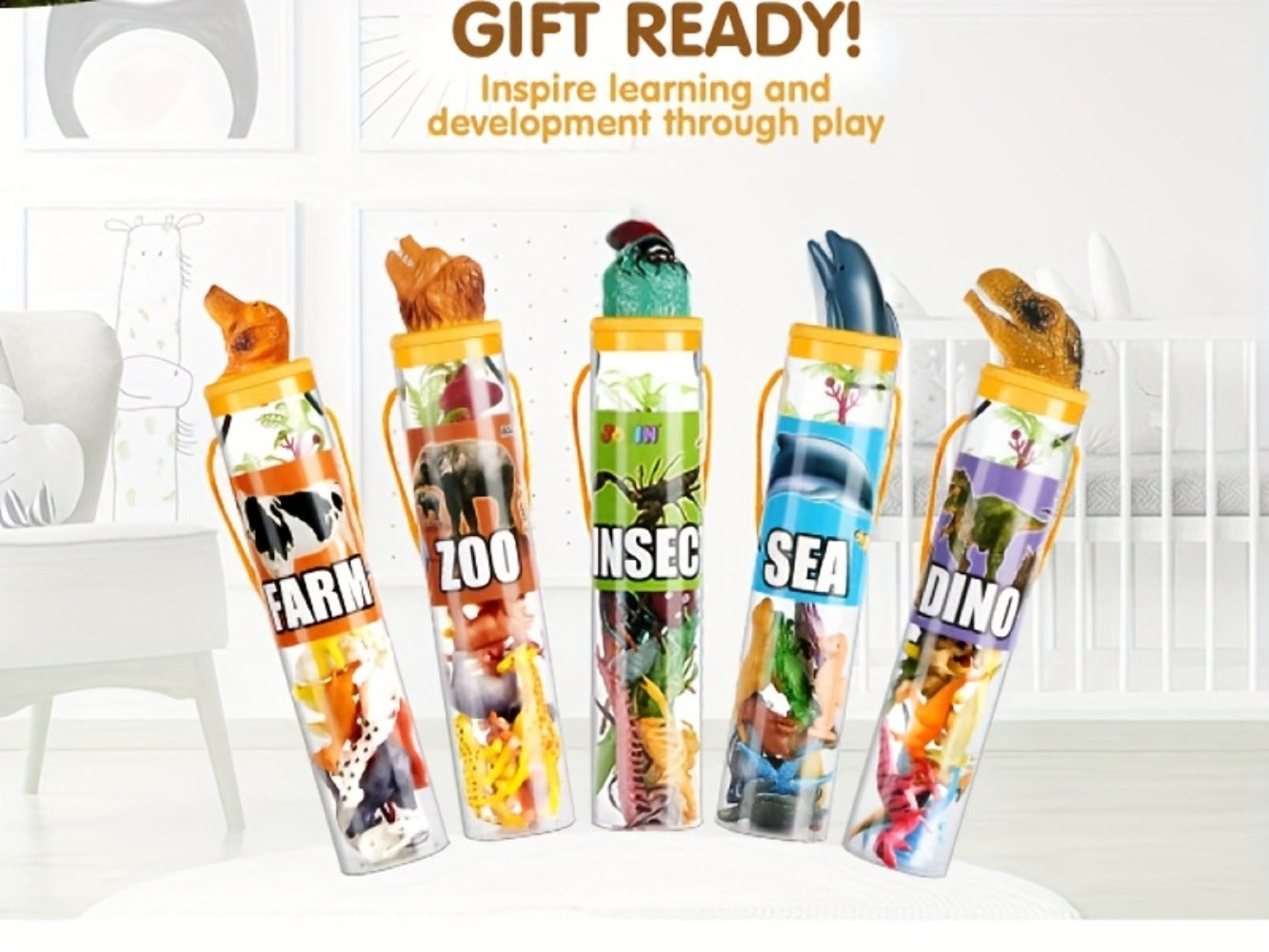 Animal Figures Toys for Kids 69pcs, 5-Set Nature World Mini Animal Figurines with Sensory Bin, Zoo