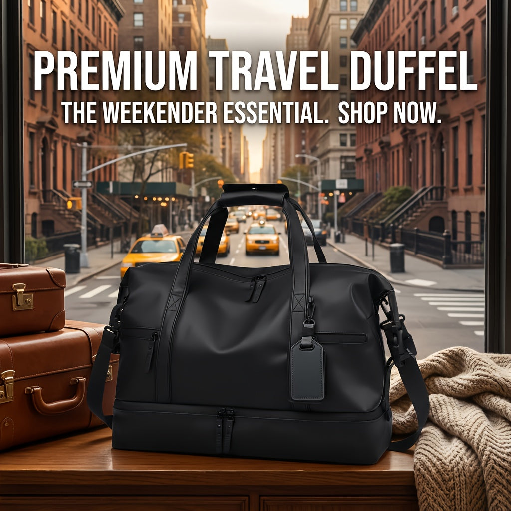 Gym Duffel Bag PU Foldable Sports Duffle with Shoe Compartment & Wet Pocket – Lightweight Weekender Travel Bag for Workout, Daily Use
