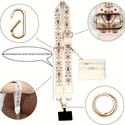 Phone Lanyard Crossbody Strap with Zipper Pouch & Beaded Charm Adjustable Hands-Free Cell Phone Shoulder Strap