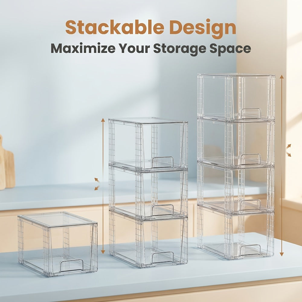 Stackable Storage Drawers Acrylic Drawer Organizer Cabinet | 4/6/8 Packs Plastic Bins for Bathroom Undersink Kitchen Pantry Makeup