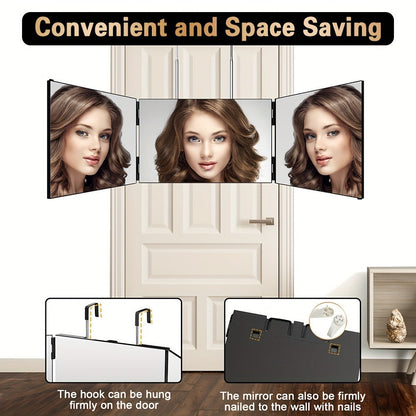 3-Way Self Haircut Mirror with LED Light & Accessories – 360° View Anti-Fog HD Glass, Height Adjustable Door Wall Table Mount