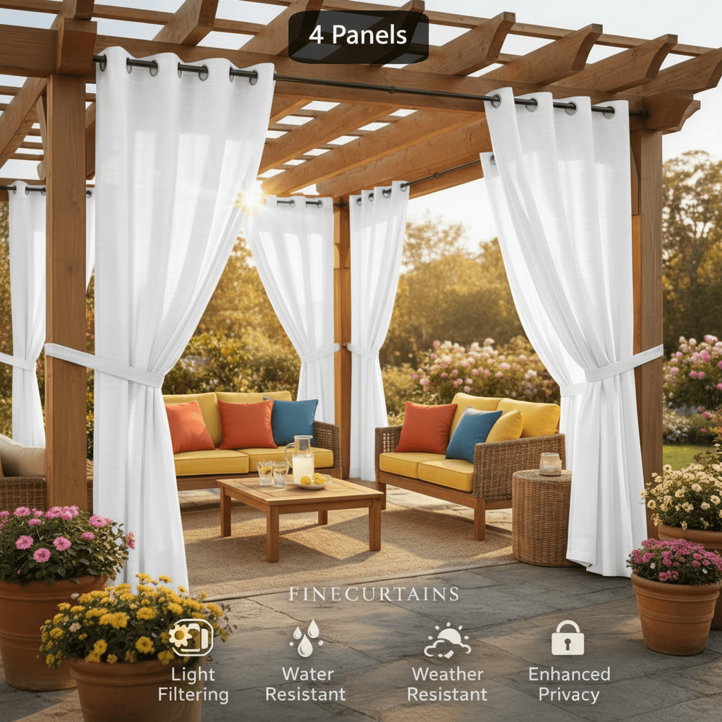 Sheer Curtains for Patio Outdoor, Grommet Top, 4 Panels, UV &, Drapes for Pergola, Gazebo, Porch