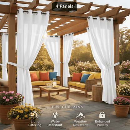 Sheer Curtains for Patio Outdoor, Grommet Top, 4 Panels, UV &, Drapes for Pergola, Gazebo, Porch