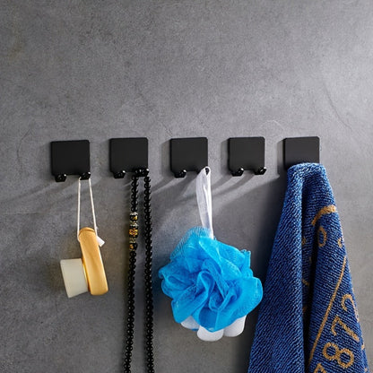 Wall-Mounted Razor Holder 5-Piece Set with Twin Hooks, Adhesive Backing and Silver or Black Options