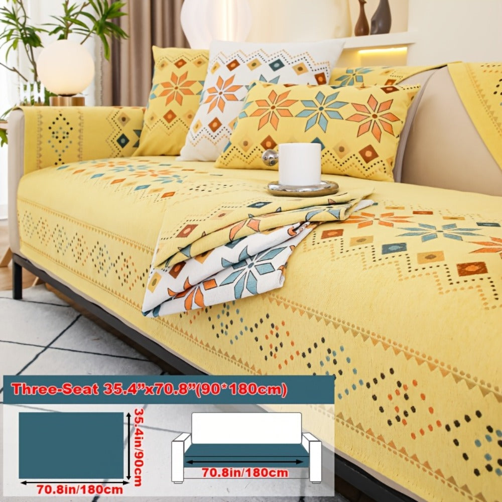 Sofa Cover Bohemian Chenille Jacquard Knit Sections for Seat, Armrest or Backrest with Model-Specific Size and Color Options