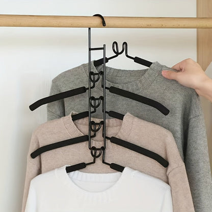 Space Saving Hangers 5-in-1 Multi-Layer Metal Closet Organizer | Heavy Duty Non-Slip Foam Pads | 2 Pack Clothes Hanger for Coats Sweaters