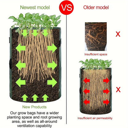 Four Green 7-Gallon-Labeled Potato Grow Bags with Side Harvest Flaps and Carry Handles for Container Planting