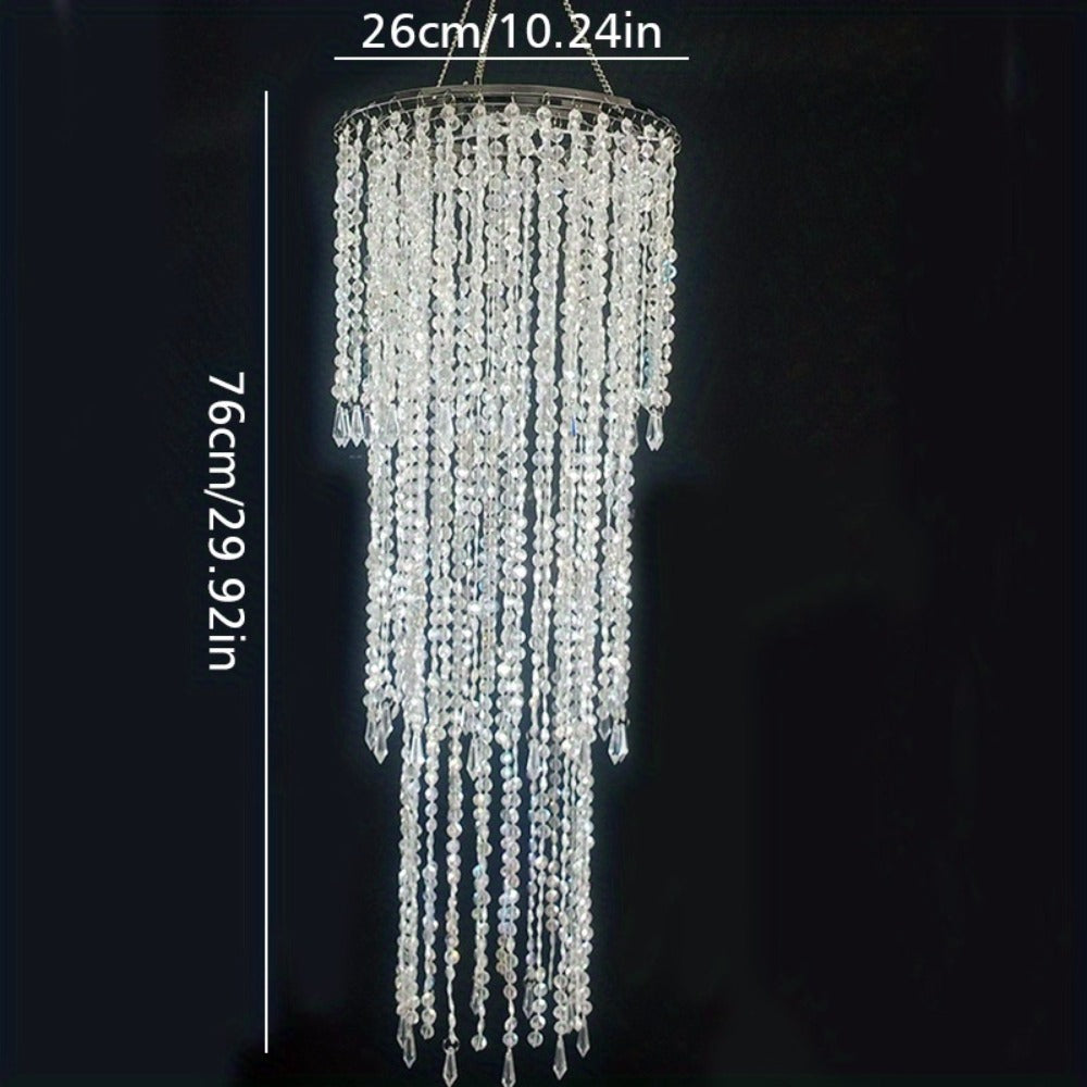 Crystal Beaded Chandelier Lampshade Acrylic Sparkling Droplets Elegant Ceiling Light Fixture for Entryways, Bedrooms and Living Spaces