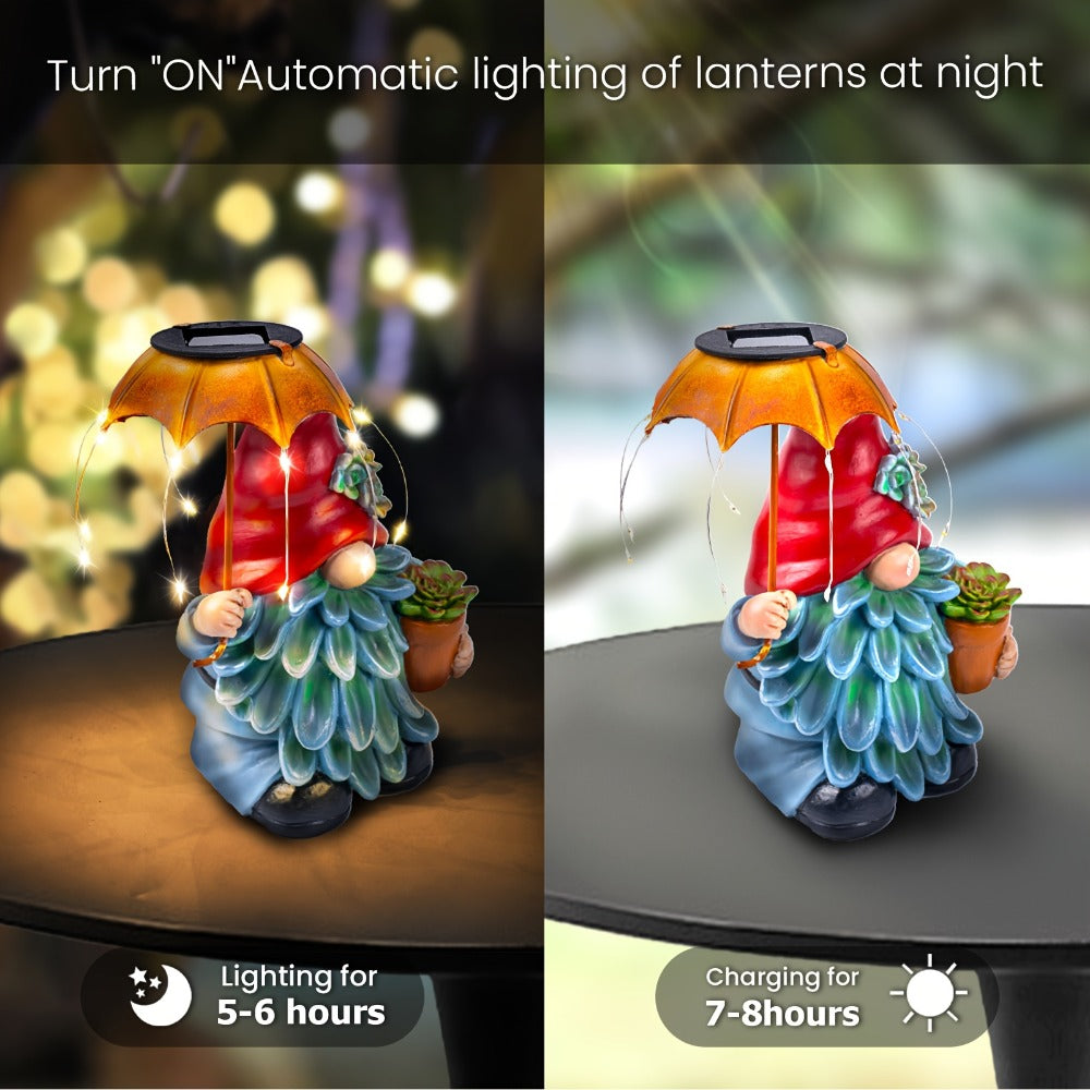 Solar Light Elf Resin Statue, Outdoor Garden Figurine That Automatically Lights Up at Night, Holiday Collectible Decor for Christmas