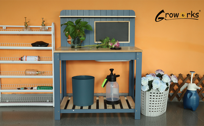 Potting Bench Table Cedar Wood Garden Workstation with Blackboard Removable Sink Hooks Double Shelf for Garden, Patio and Yard Use