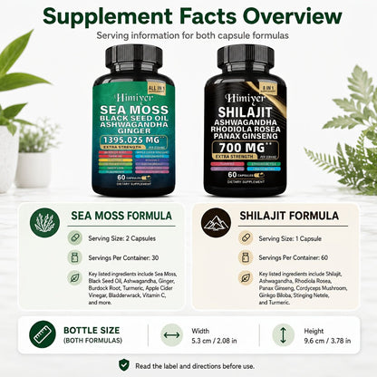Sea Moss & Shilajit Supplement Bundle 10 Bottles, 12-in-1 Sea Moss + 8-in-1 Shilajit with Ashwagandha