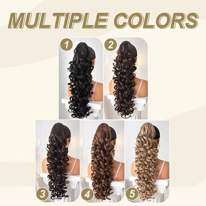 Curly Ponytail Extension 28 Inch Long Heat Resistant Synthetic Clip In Wrap Around Hairpiece Voluminous Bouncy Curls 4 Styles for Women