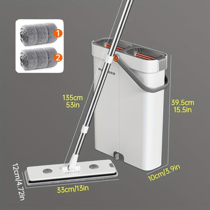 Flat Mop and Bucket Set with Metal Rod 360 Degree Swivel Head Reusable Microfiber Pads for Entryways, Bedrooms and Living Spaces
