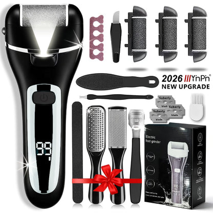 Electric Foot File 14-in-1 Rechargeable Pedicure Kit 3 Roller Heads Dead Skin Callus Remover Portable Foot Scrubber Professional Foot Care