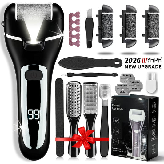Electric Foot File 14-in-1 Rechargeable Pedicure Kit 3 Roller Heads Dead Skin Callus Remover Portable Foot Scrubber Professional Foot Care